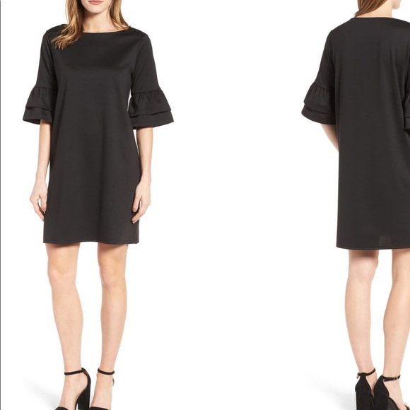Halogen ruffle sleeve shift dress in black size L - Picture 2 of 7